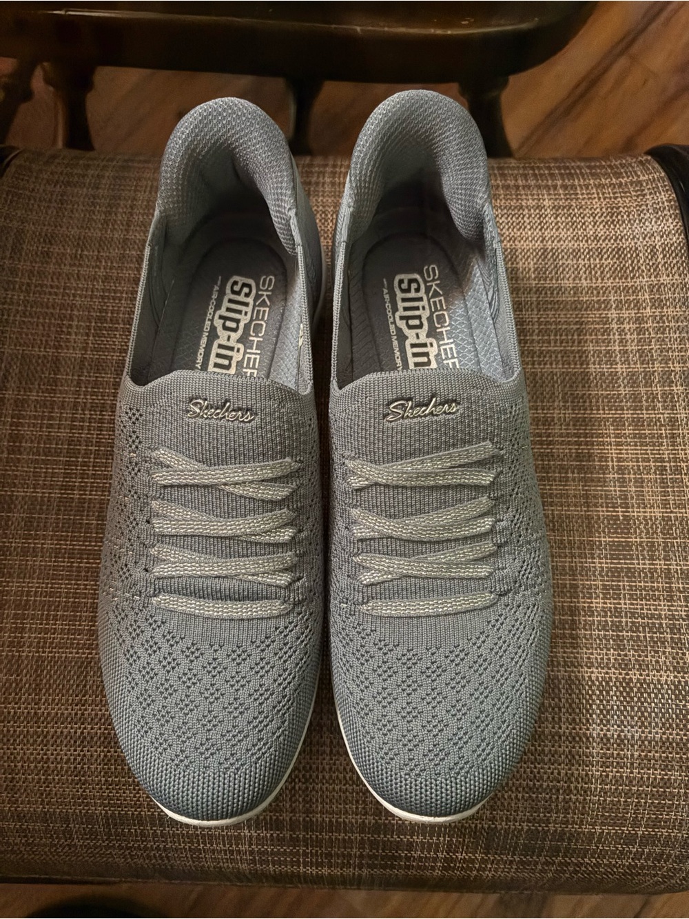 Skechers Women's Slip-On Knit Sneakers in blueish grey